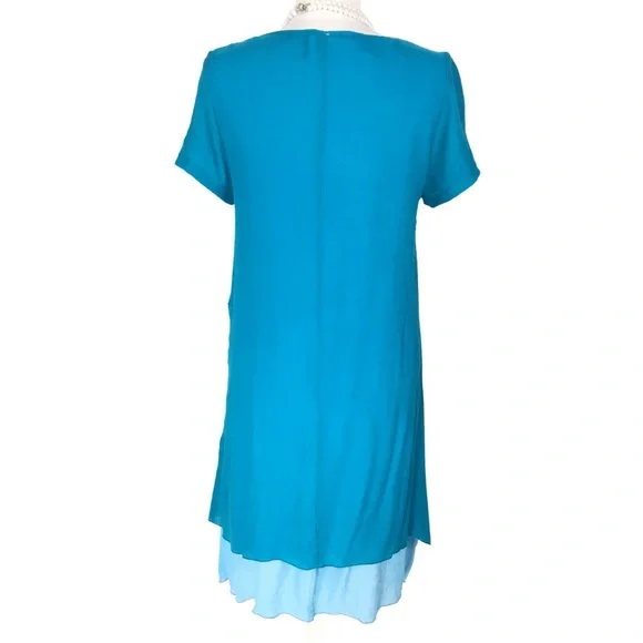 Miss Nikky Aqua Blue Short Sleeve Scooped Neck Layered Shift Dress size Medium - Picture 11 of 15